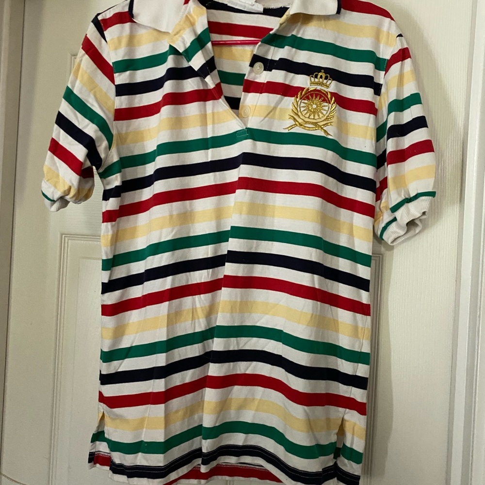 Alfred Dunner Multi-Striped Polo in White, Red, Green, Navy, Yellow